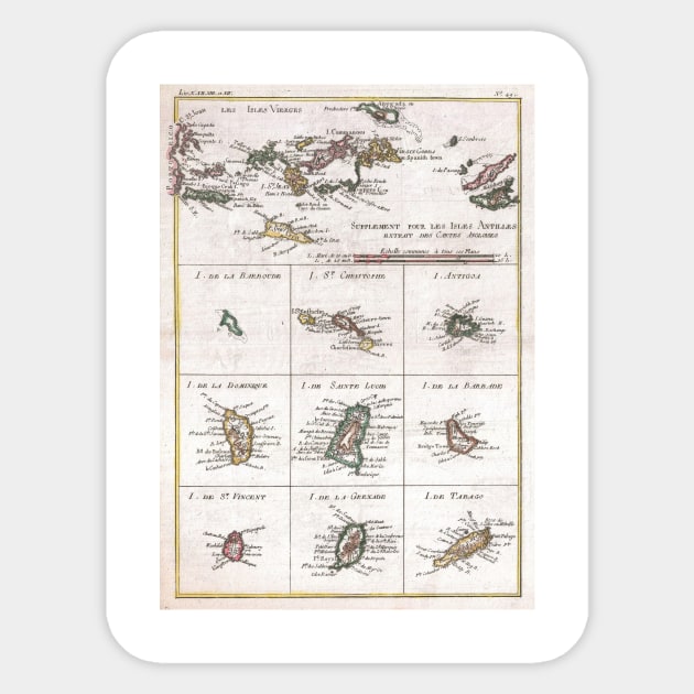 Vintage Islands of The Caribbean Map (1780) Sticker by Bravuramedia